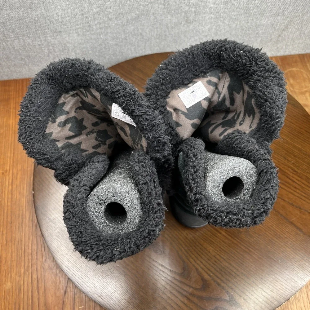 Crocs  Modessa Boot Women's Size 7 Black Faux Fur Suede Button Synthetic Slip On